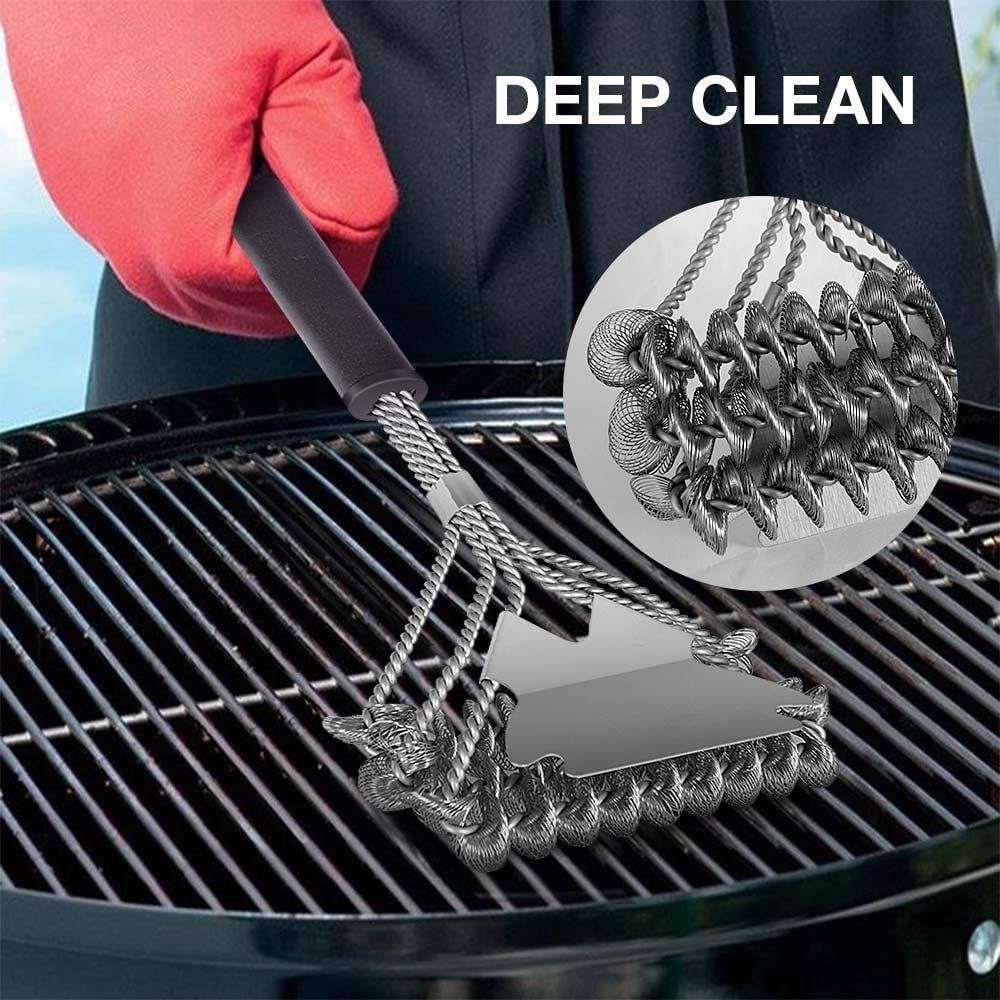 2 X BBQ Grill Cleaning Brush and Scraper Bristle Free Barbecue Cleaner with Triple Head Scrubber for Grill Cooking Grates and Racks Style 2