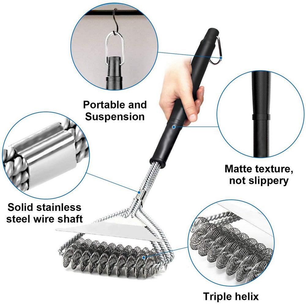 2 X BBQ Grill Cleaning Brush and Scraper Bristle Free Barbecue Cleaner with Triple Head Scrubber for Grill Cooking Grates and Racks Style 2