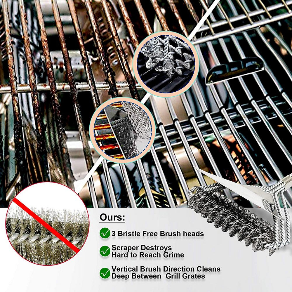 2 X BBQ Grill Cleaning Brush and Scraper Bristle Free Barbecue Cleaner with Triple Head Scrubber for Grill Cooking Grates and Racks Style 2