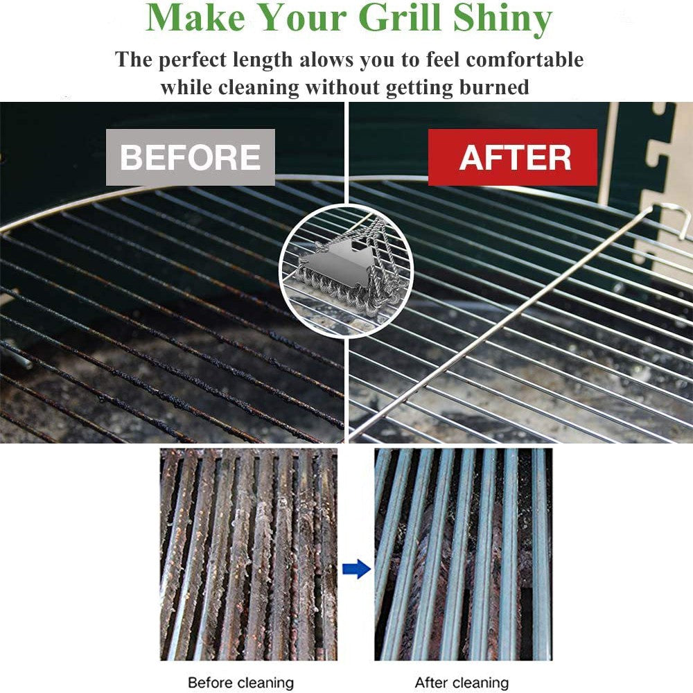 2 X BBQ Grill Cleaning Brush and Scraper Bristle Free Barbecue Cleaner with Triple Head Scrubber for Grill Cooking Grates and Racks Style 2