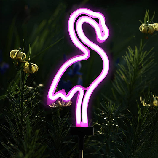 2X Solar Powered Flamingo Neon Ground Lights Outdoor Garden Patio Walkway Lamp