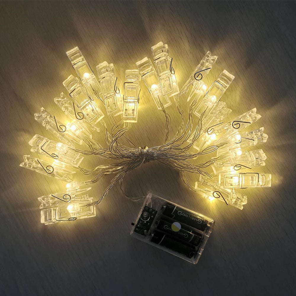 20 LED Peg Clip String Lights Battery Operated Home Decor Lamp