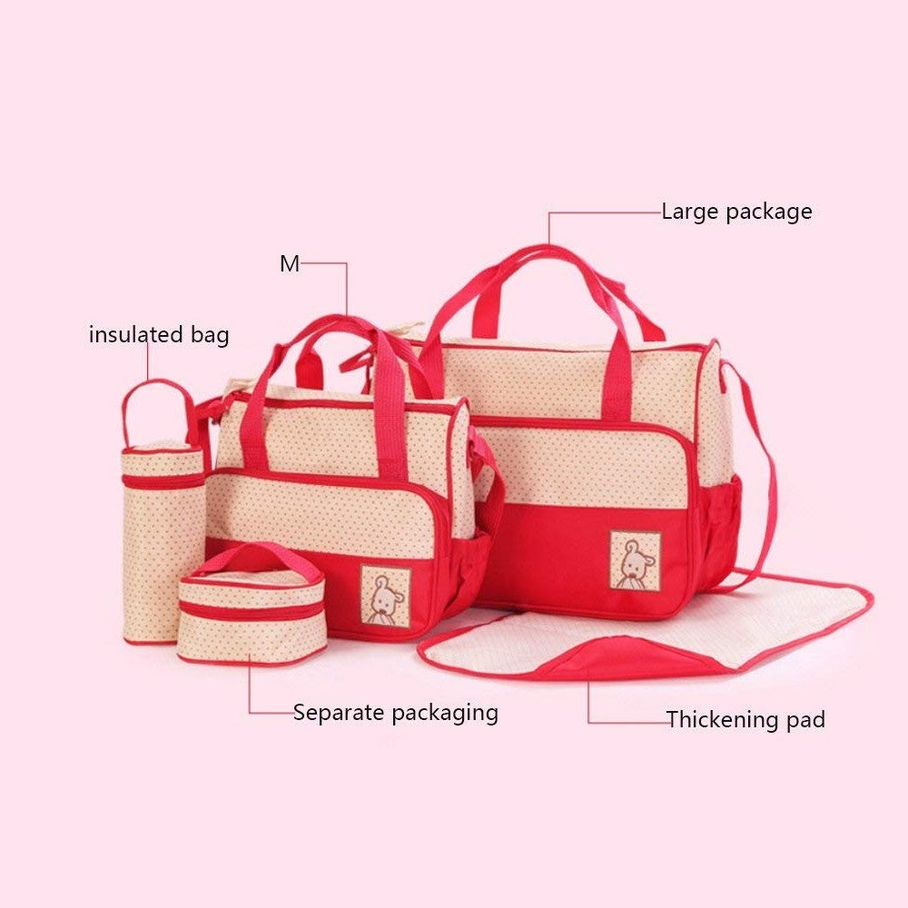 5PCS Multi Functional Mommy Bags Set Diapers Storgeage Handbag Kit