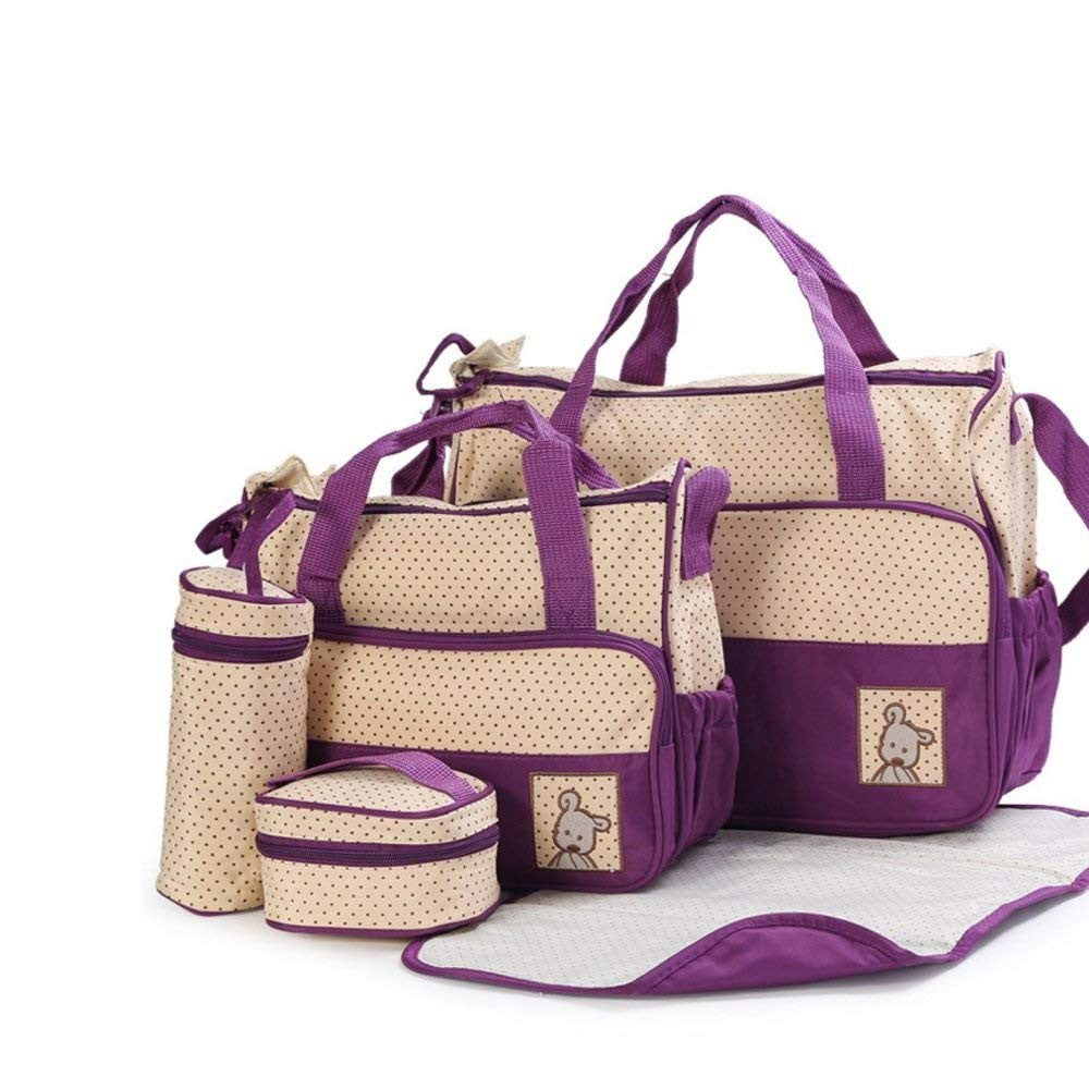 5PCS Multi Functional Mommy Bags Set Diapers Storgeage Handbag Kit