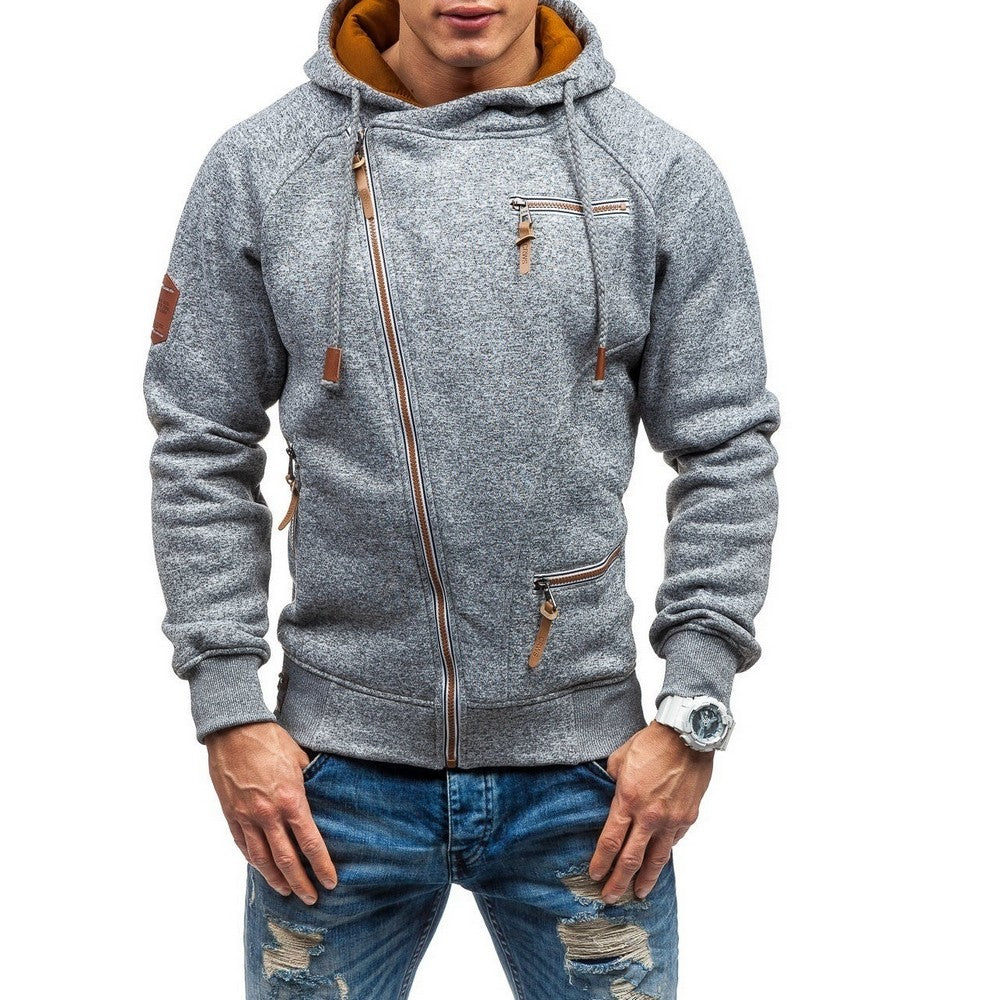 Mens Diagonal Zipper Hoodie Coat