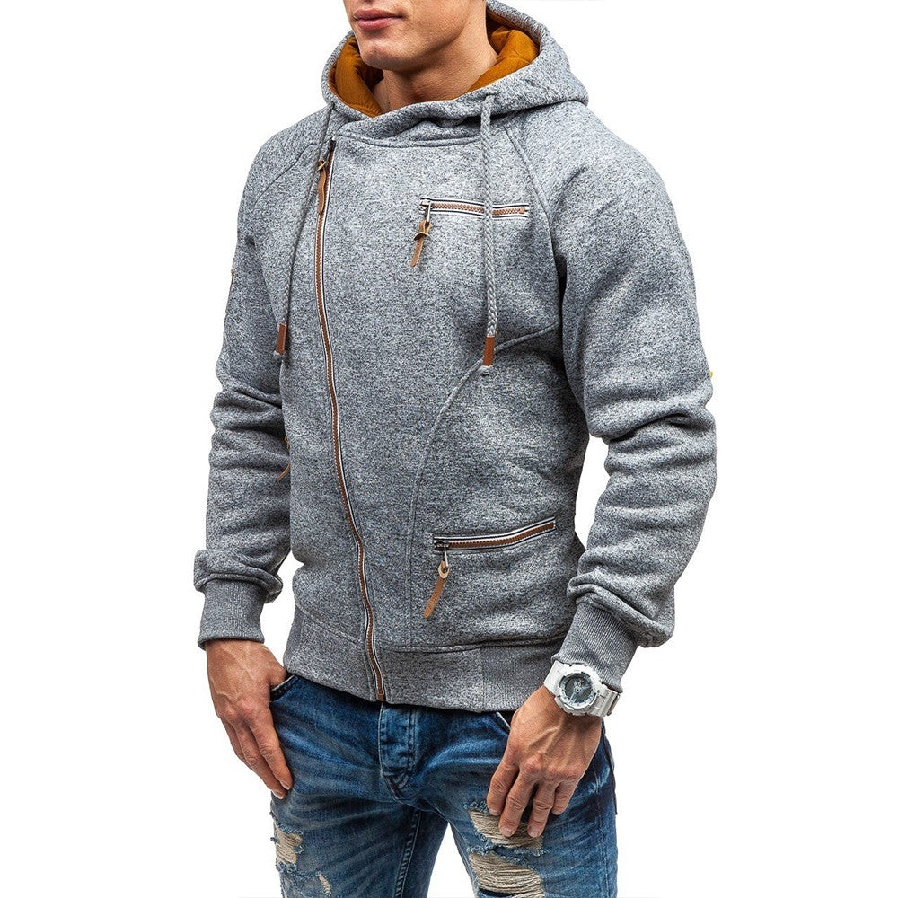Mens Diagonal Zipper Hoodie Coat