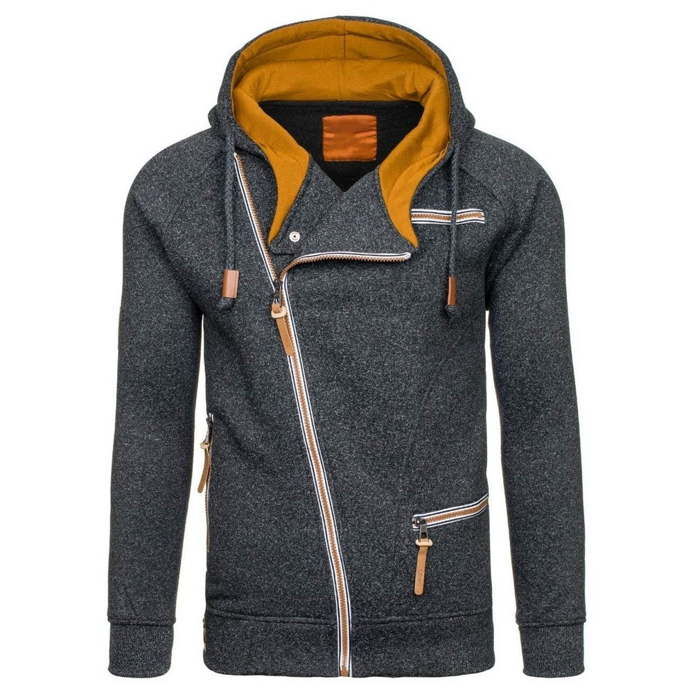 Mens Diagonal Zipper Hoodie Coat