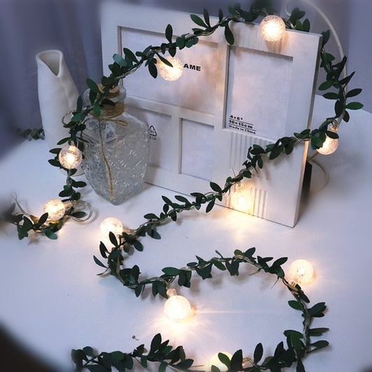6M 40leds Bulbs Green Leaf led Fairy String Lights