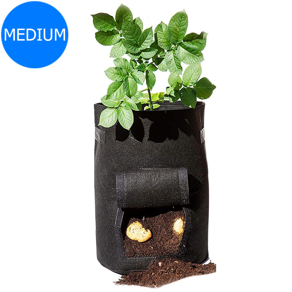 Black Medium Size Reusable Garden Potato Planting Bag Vegetable Harvest Window Growing Planter Bag