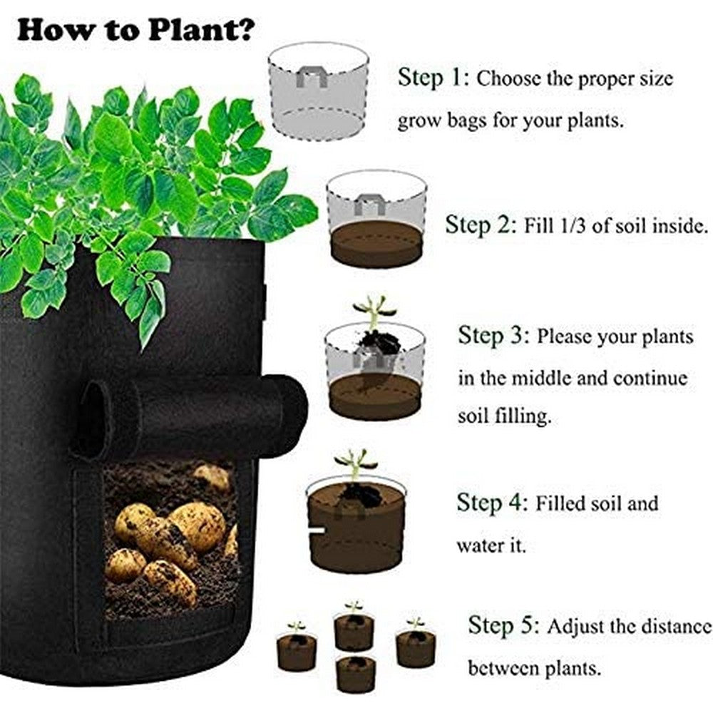 Black Small Size Reusable Garden Potato Planting Bag Vegetable Harvest Window Growing Planter Bag