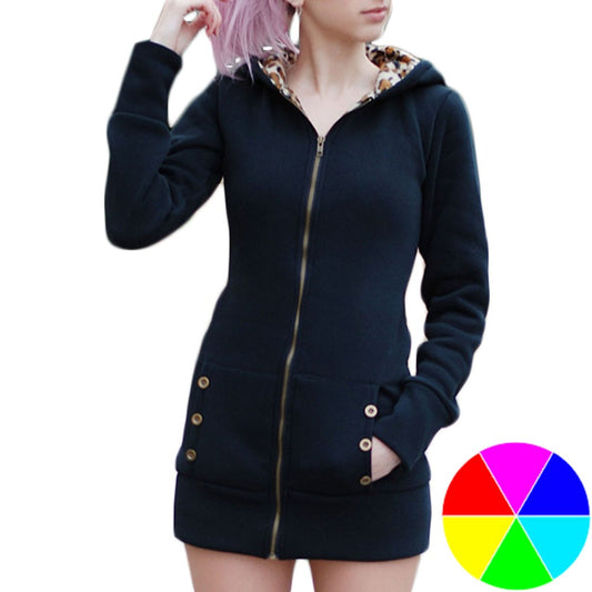 Women Hooded Padded Leopard Sweater Coat