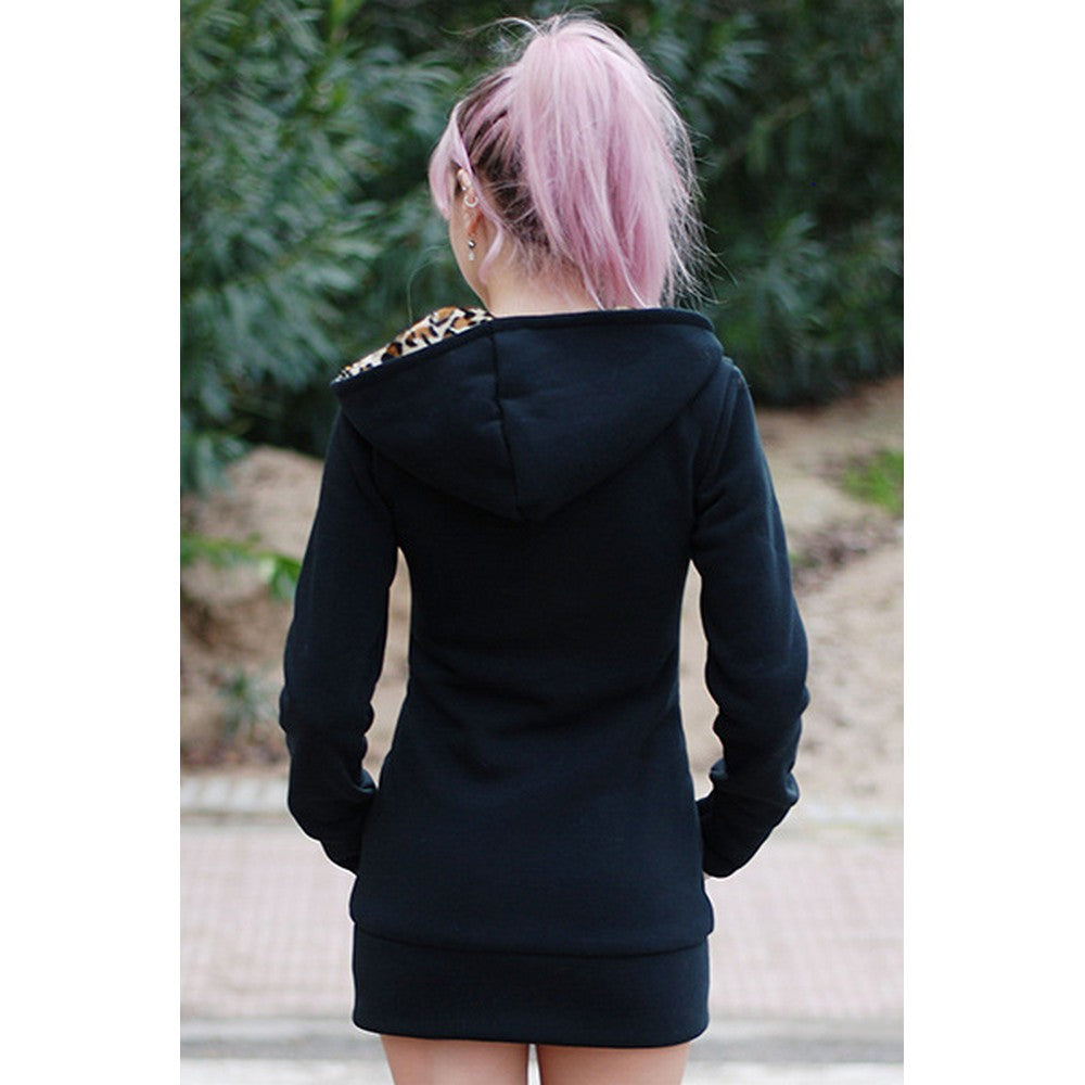 Women Hooded Padded Leopard Sweater Coat
