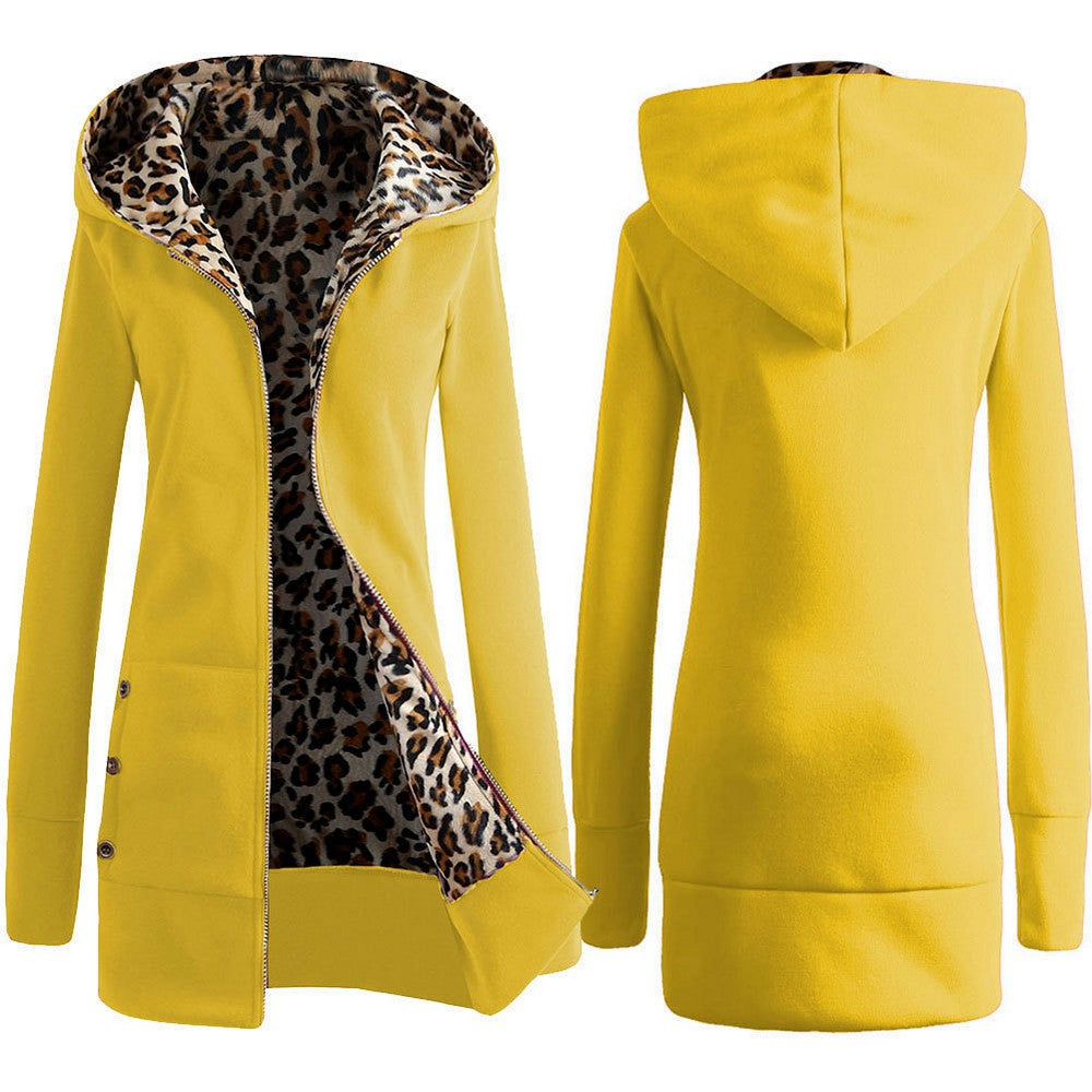 Women Hooded Padded Leopard Sweater Coat