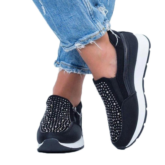 Women Rhinestone Platform Shoes Black