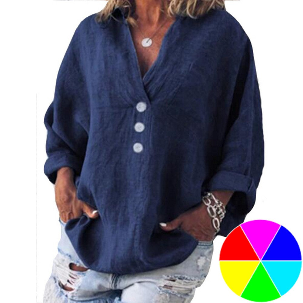 Women Linen Linen V Neck Shirt