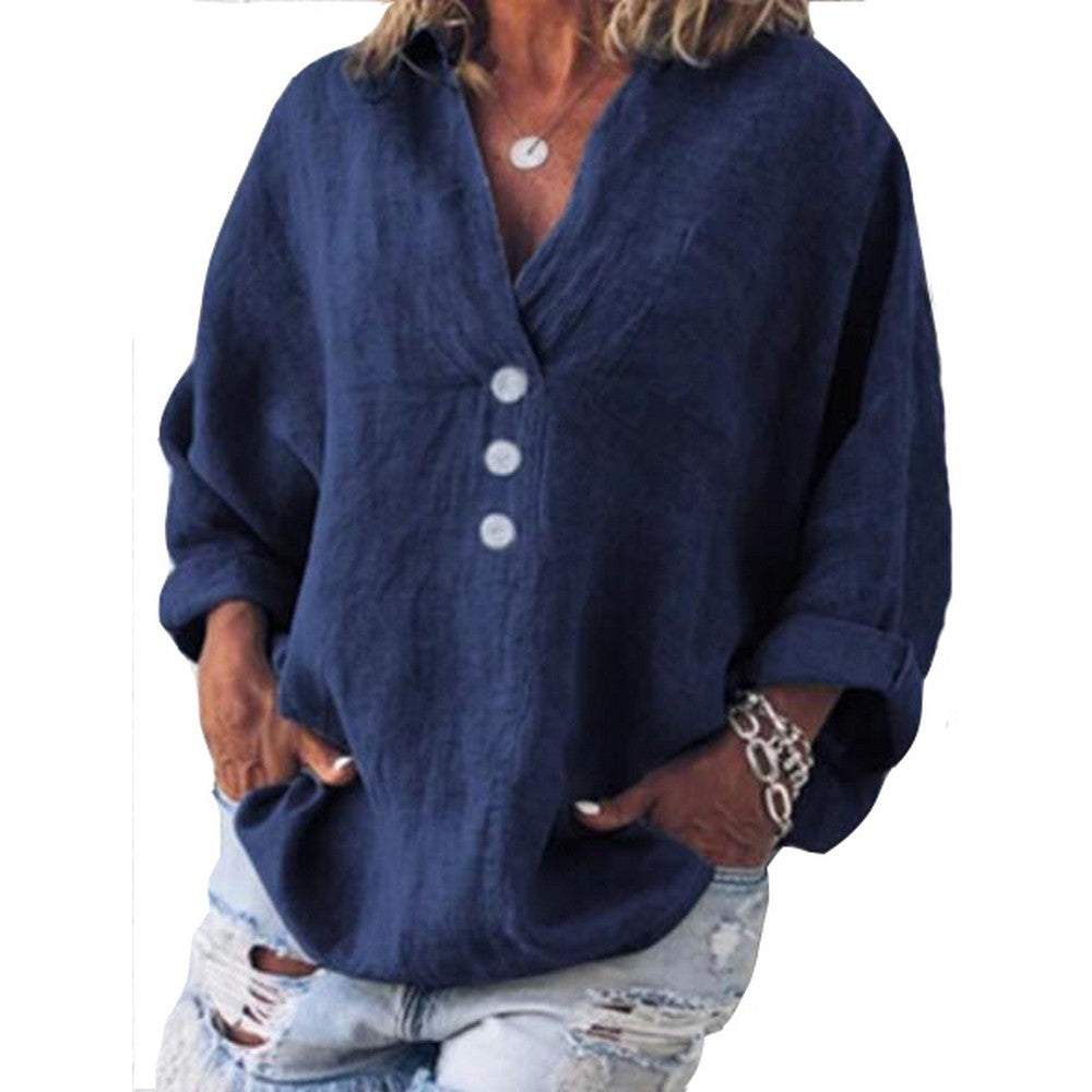 Women Linen Linen V Neck Shirt