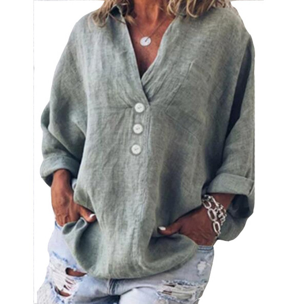 Women Linen Linen V Neck Shirt