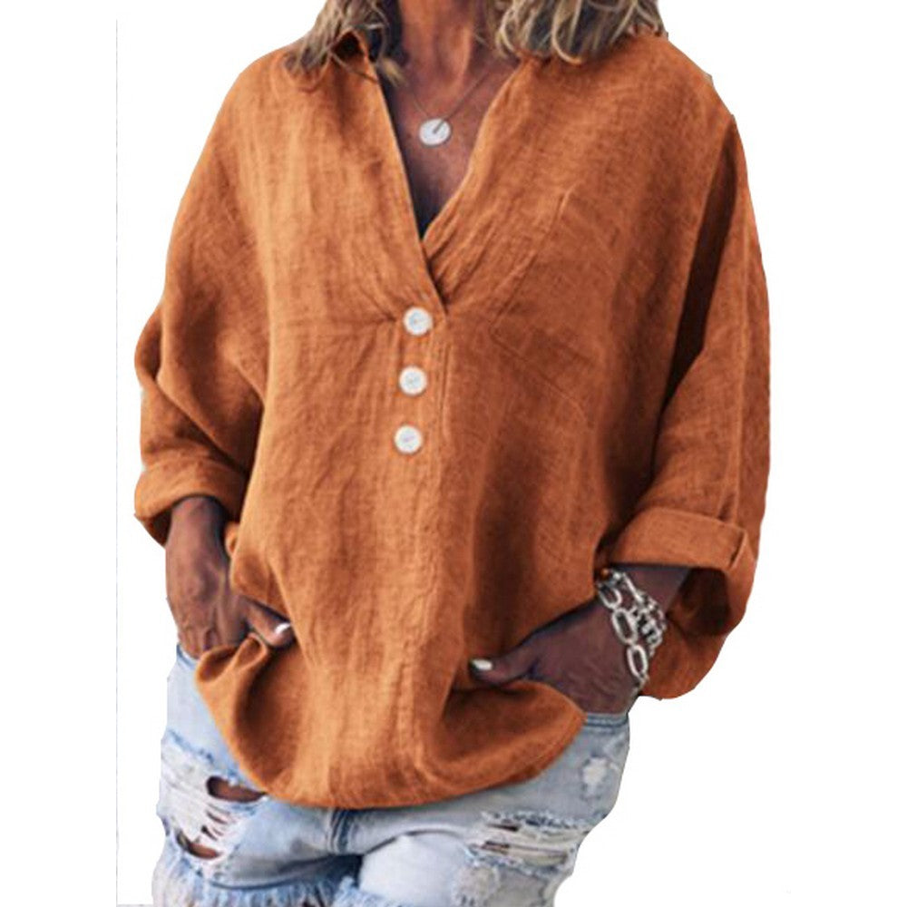 Women Linen Linen V Neck Shirt