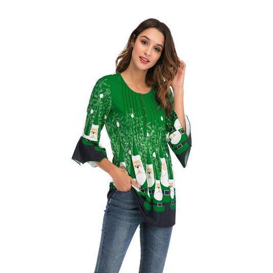 Women Printed Ruffle Sleeve T Shirt Green