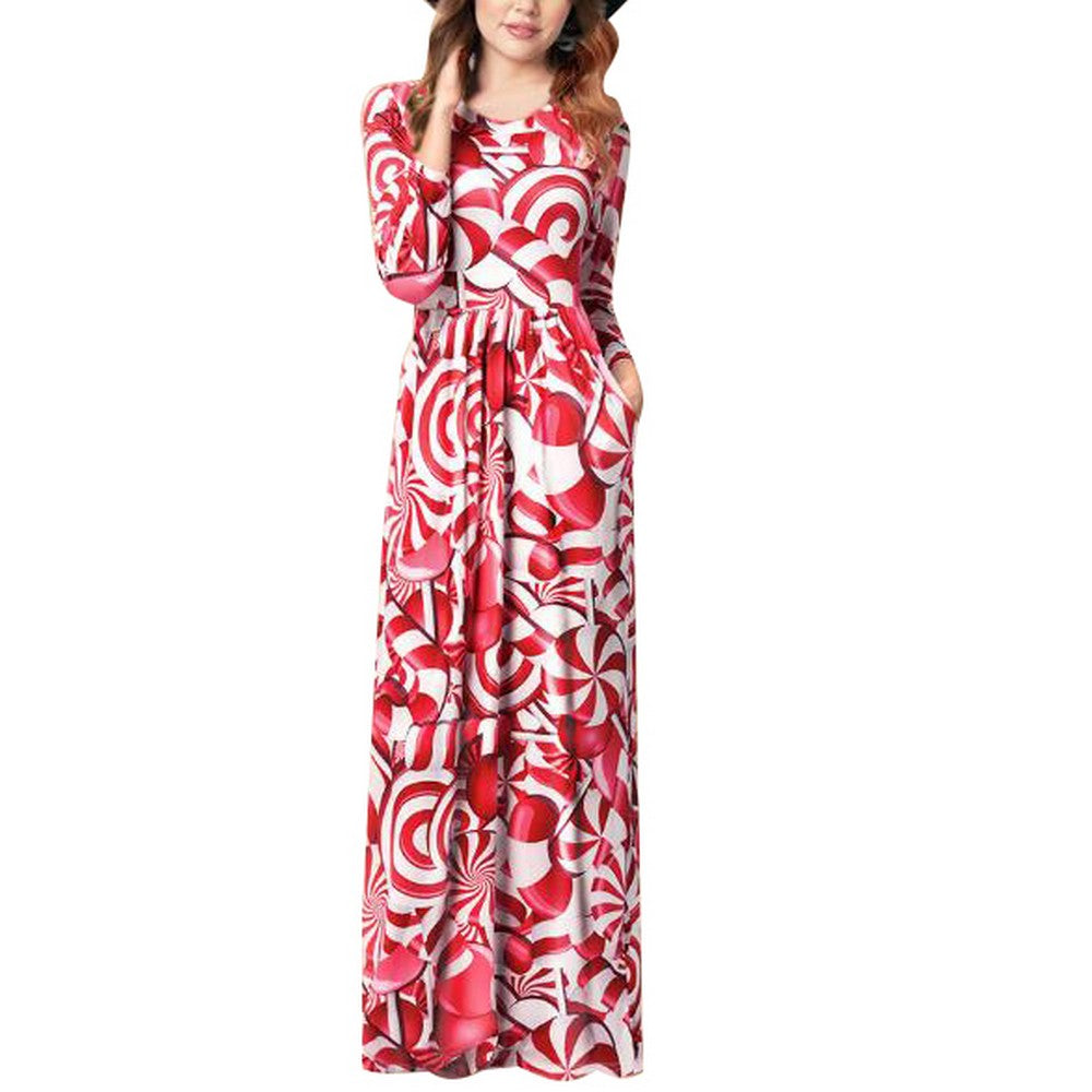 Women Printed Slim Dress Red