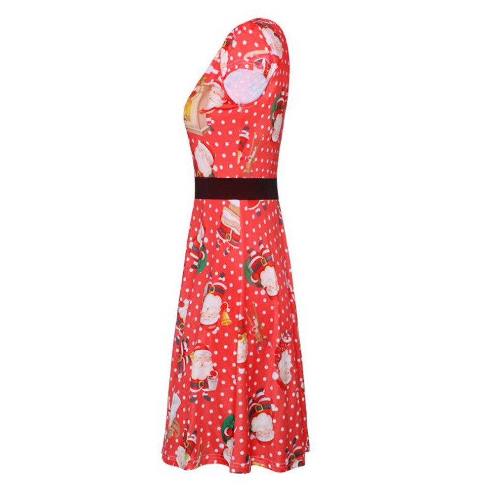Women Round Neck Short Sleeve Skirt Red