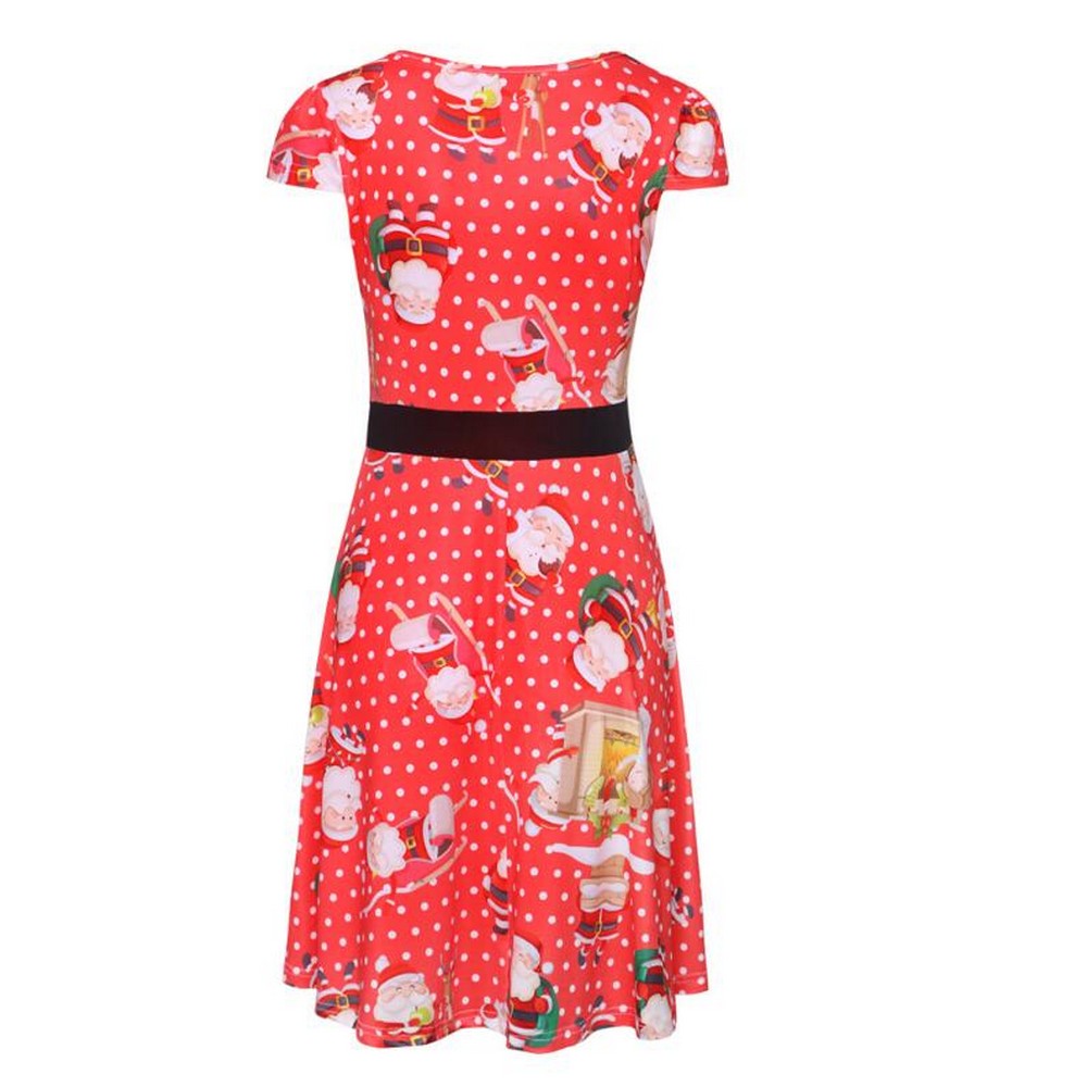 Women Round Neck Short Sleeve Skirt Red