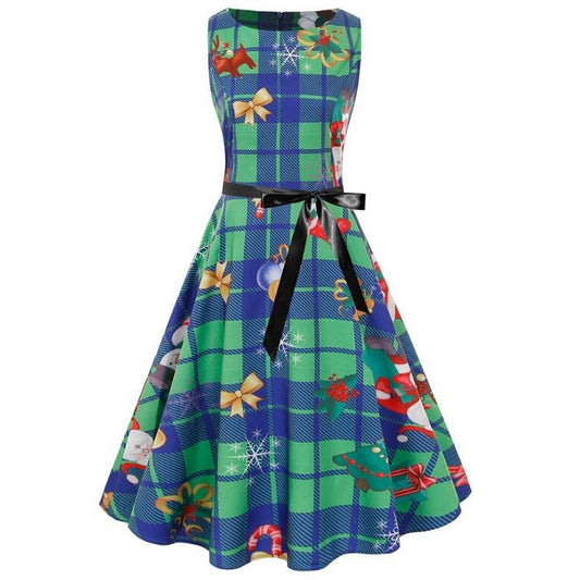 Women Plaid Print Dress Green