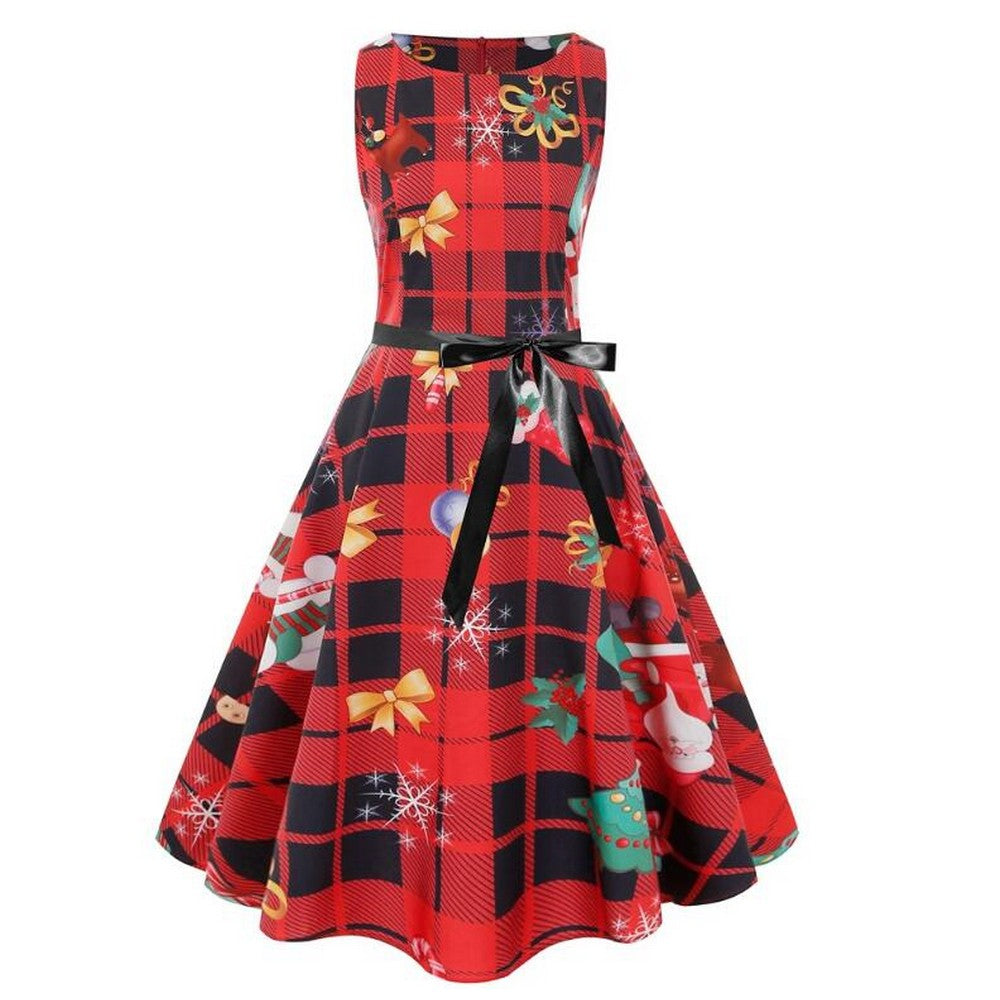 Women Plaid Print Dress Red