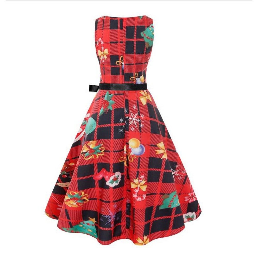 Women Plaid Print Dress Red