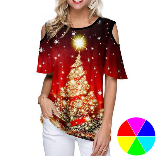 Women Christams Printed Short Sleeve T Shirt