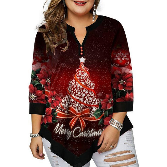 Women V Neck Christams Printed Shirt