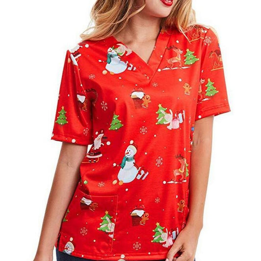 Women V Neck T Shirt Red
