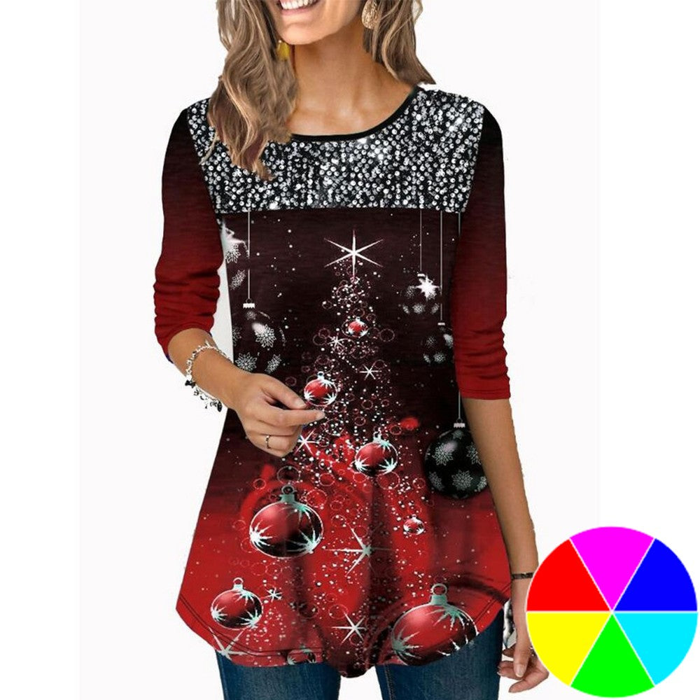 Women Round Neck Sequined T Shirt