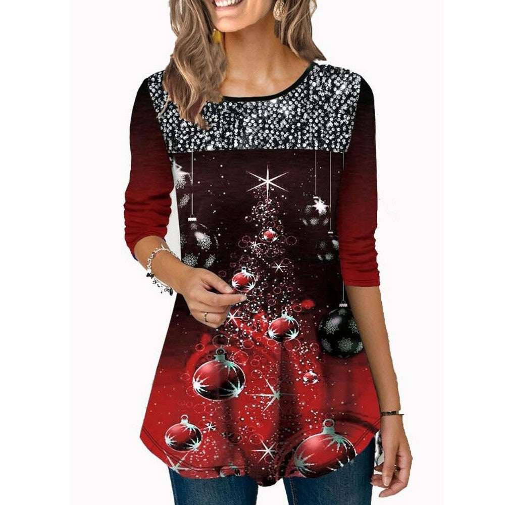 Women Round Neck Sequined T Shirt