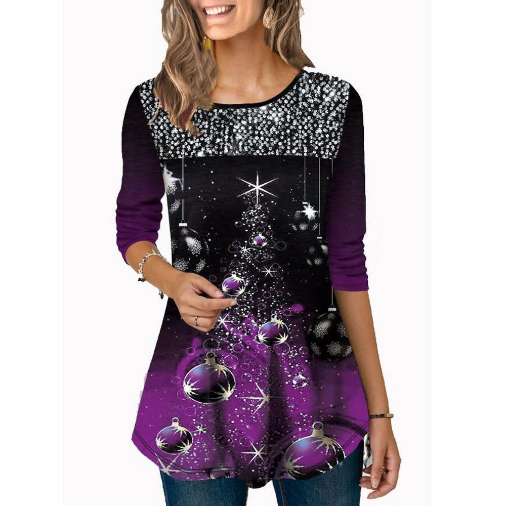 Women Round Neck Sequined T Shirt