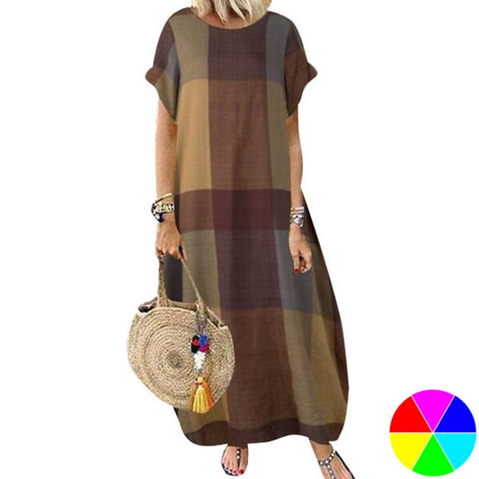 Women Plaid Round Neck Skirt