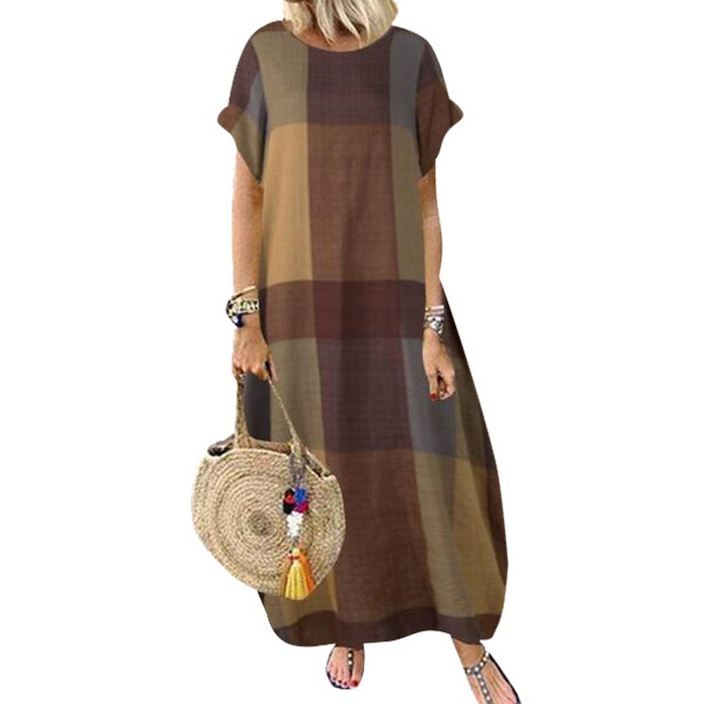 Women Plaid Round Neck Skirt