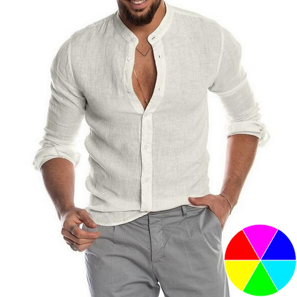 Men V Neck Linen Blouse Style 1