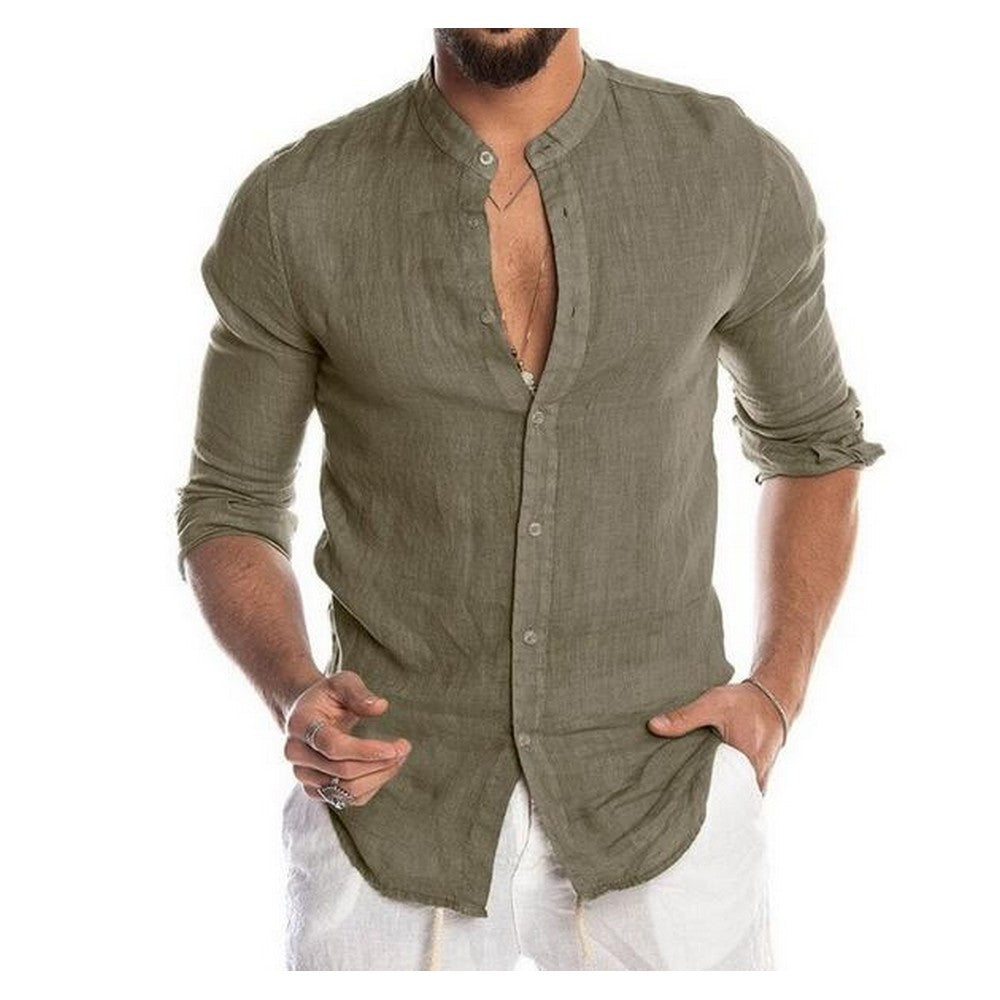 Men V Neck Linen Blouse Style 1