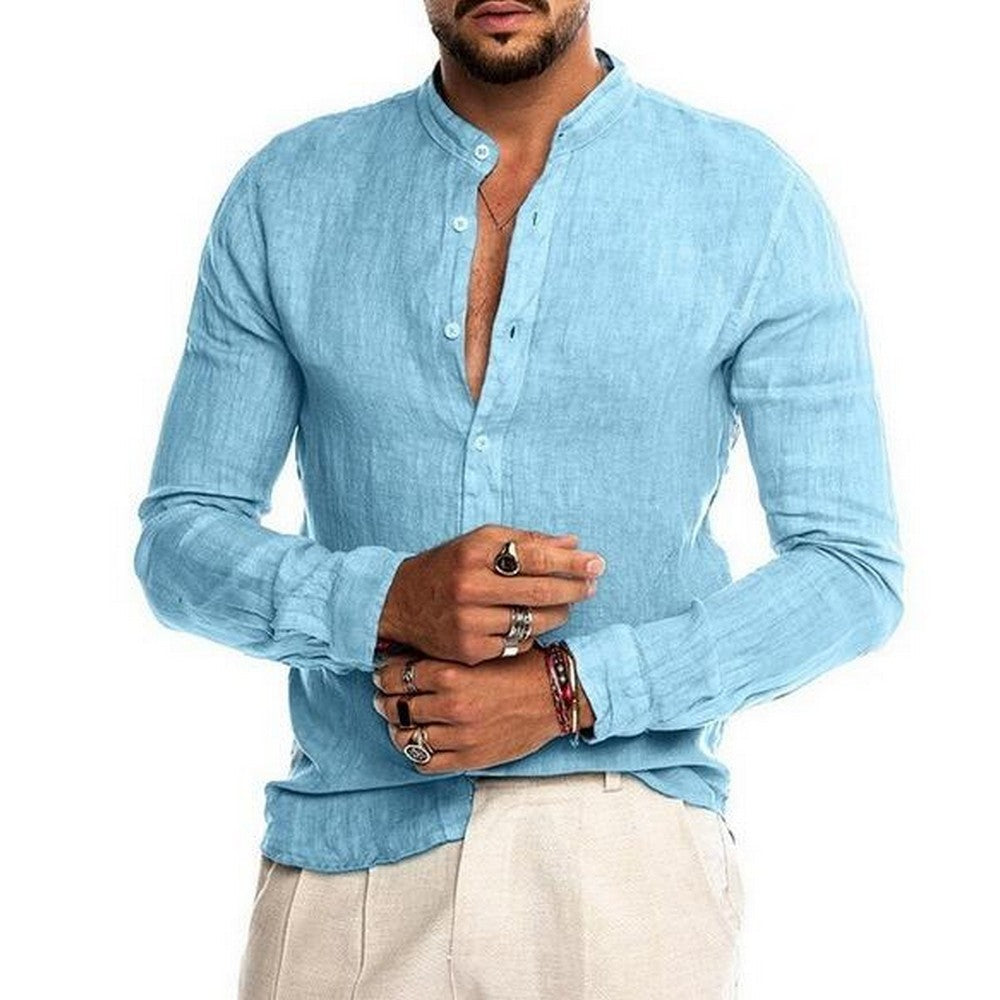 Men V Neck Linen Blouse Style 1