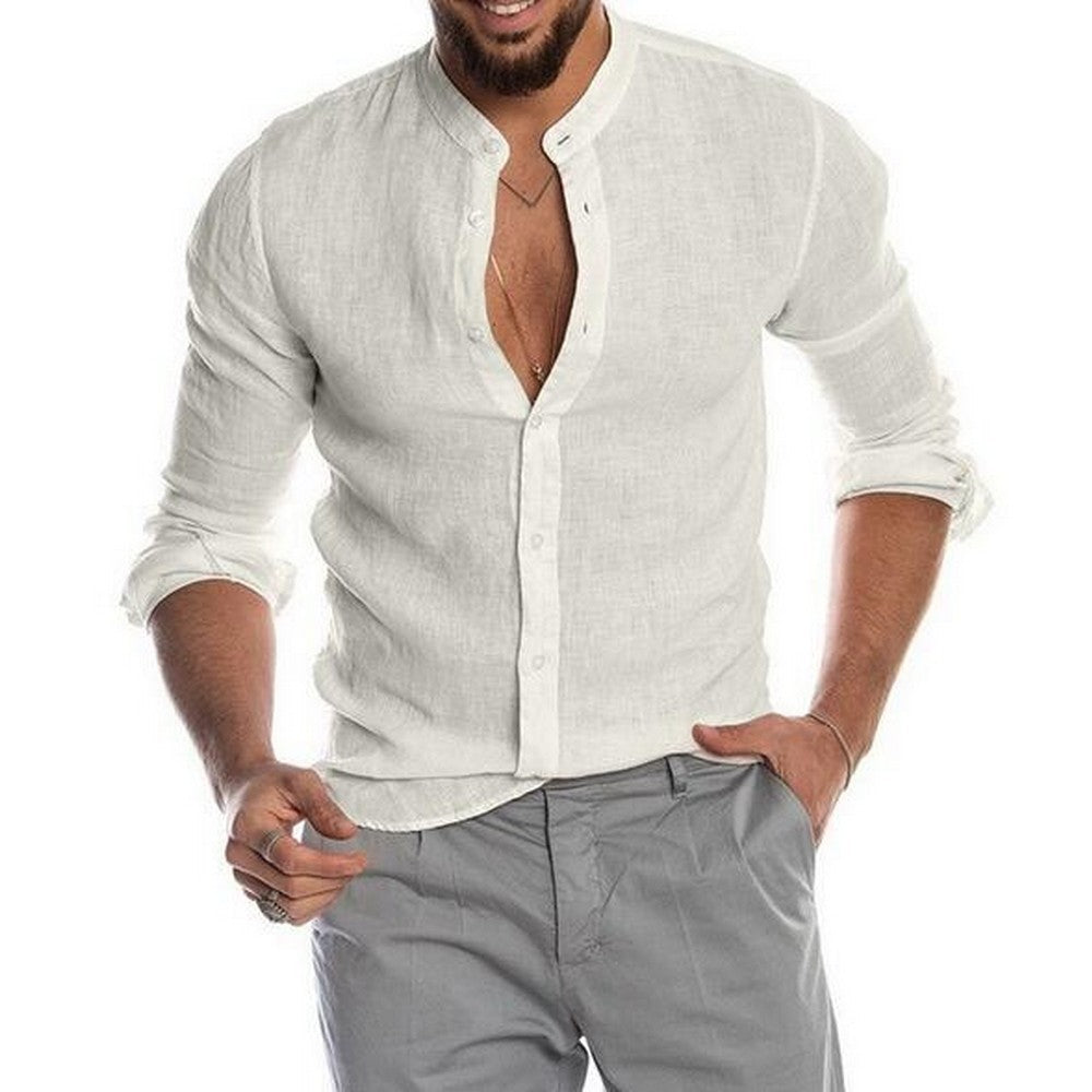 Men V Neck Linen Blouse Style 1