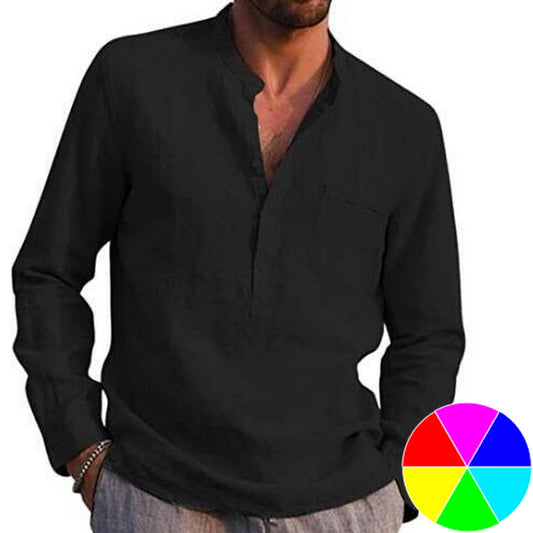 Men V Neck Linen Blouse Style 2