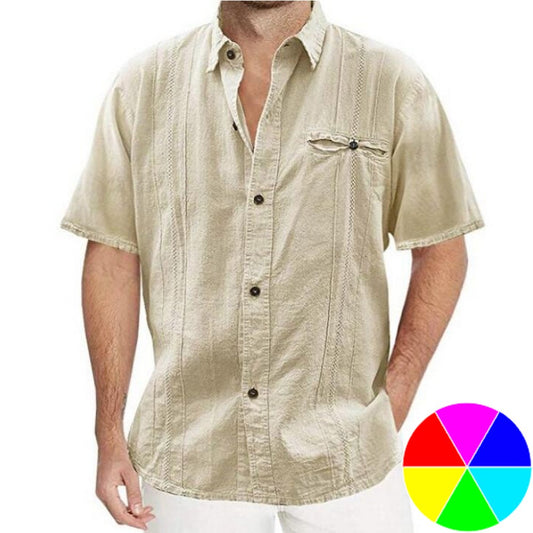 Men Solid Button Short Sleeve Shirt