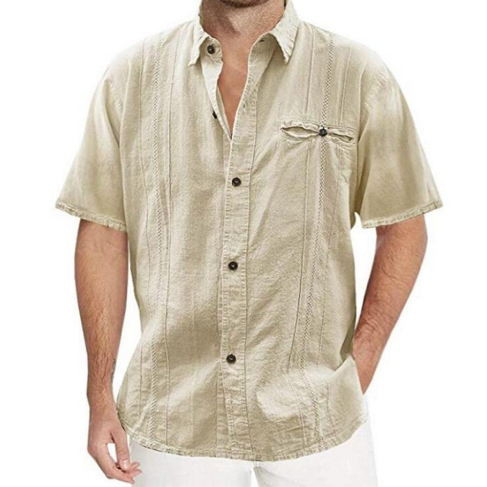 Men Solid Button Short Sleeve Shirt
