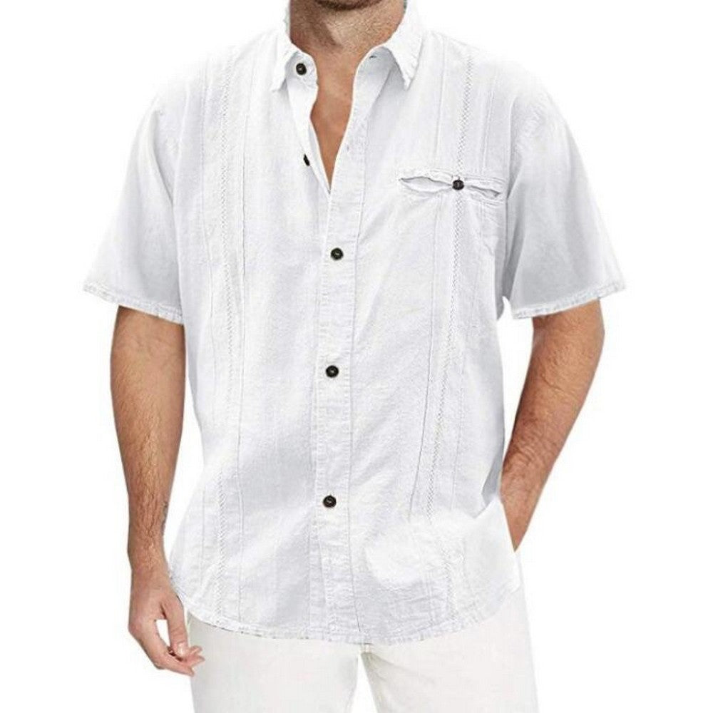 Men Solid Button Short Sleeve Shirt