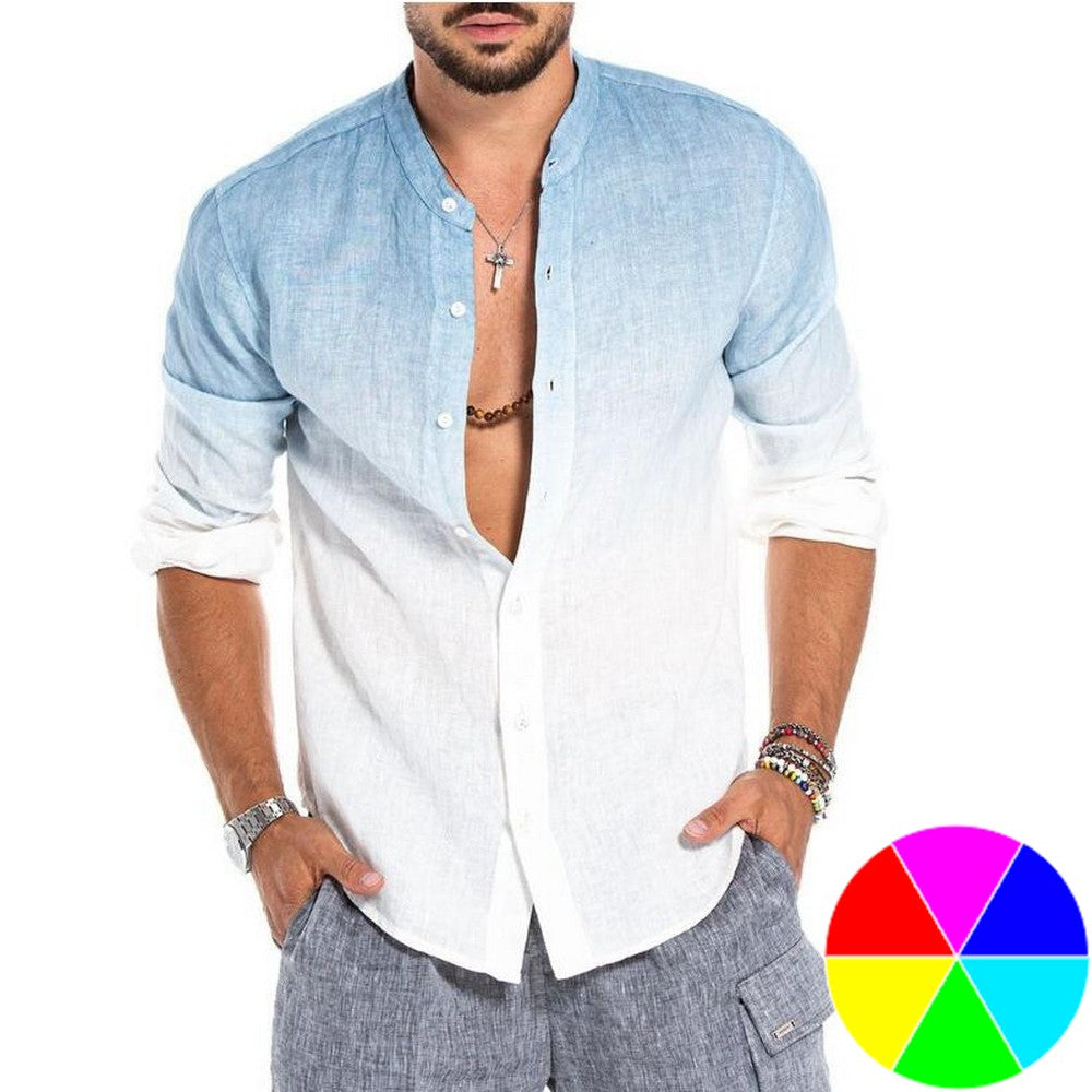 Men Gradient Stand Collar Shirt