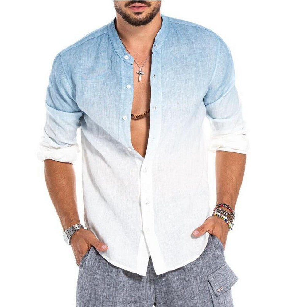 Men Gradient Stand Collar Shirt