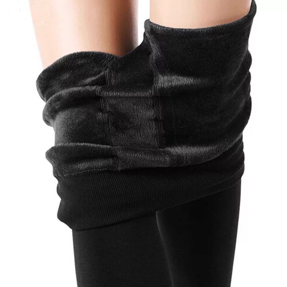 Women Elastic Thermal Leggings Winter Warm Leggings Fleece Lined Leggings Black