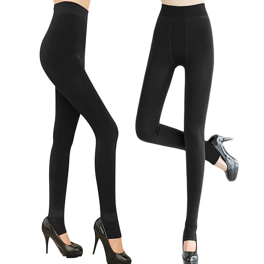 2X Women Elastic Thermal Leggings Winter Warm Legging Fleece Lined Legging Black