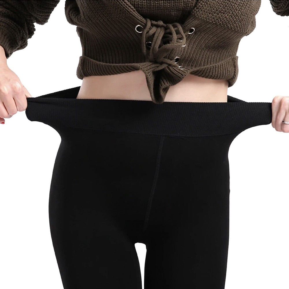 Women Elastic Thermal Leggings Winter Warm Leggings Fleece Lined Leggings Black